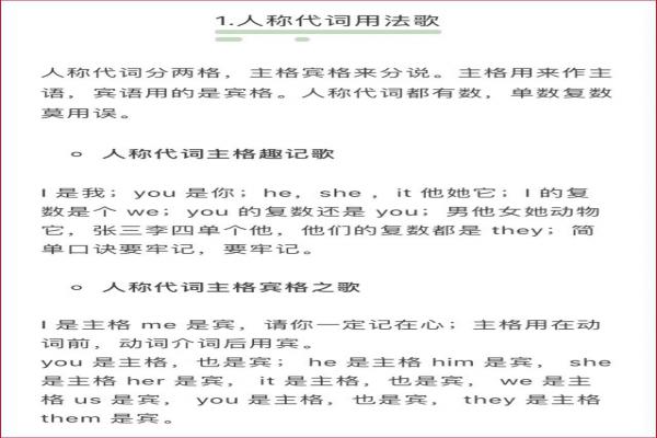 小学英语语法速记口诀与儿歌推荐