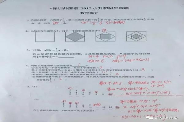 深圳外国语学校小升初历年数学考试真题