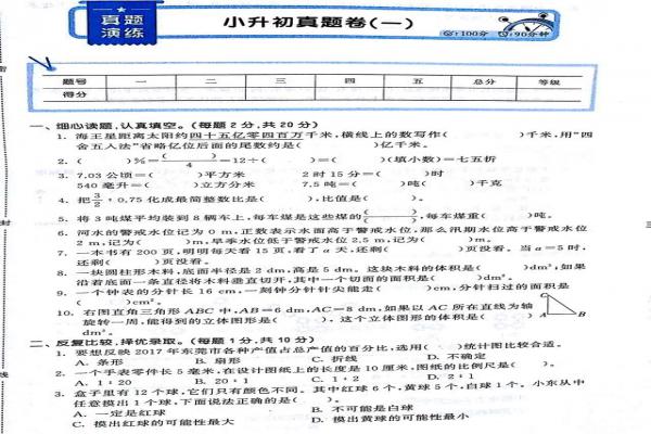 2018六年级小升初数学真题试卷（人教版）