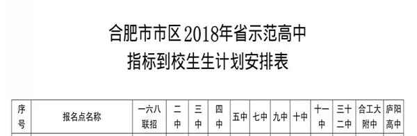 合肥市2018年省示范高中指标到校生计划安排表