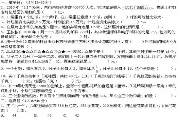 绵阳东辰国际学校初一入学分班考试试卷及答案（数学）