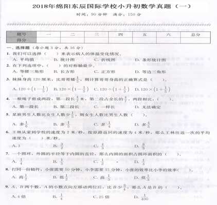 2018绵阳东辰国际学校小升初数学真题试卷（含答案）