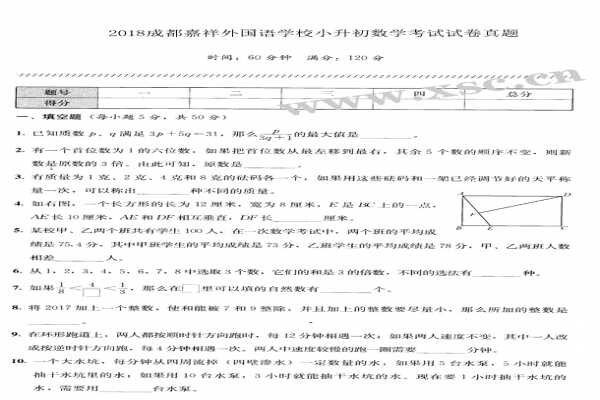 2018成都嘉祥外国语学校小升初数学考试试卷真题（含答案）