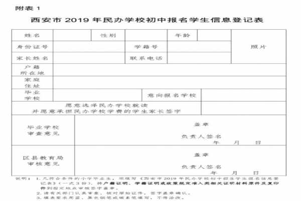 2019西安小升初民办初中《学生信息登记表》填写提交注意事项