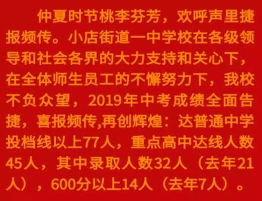 2019年太原小店街道一中中考成绩（中考喜报）