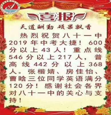 2019年石家庄81中中考成绩及划片范围一览