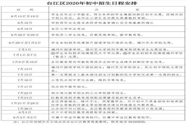 2020福州台江区小升初招生日程安排表