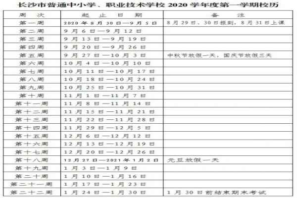 2020-2021长沙中小学开学放假时间安排(校历)