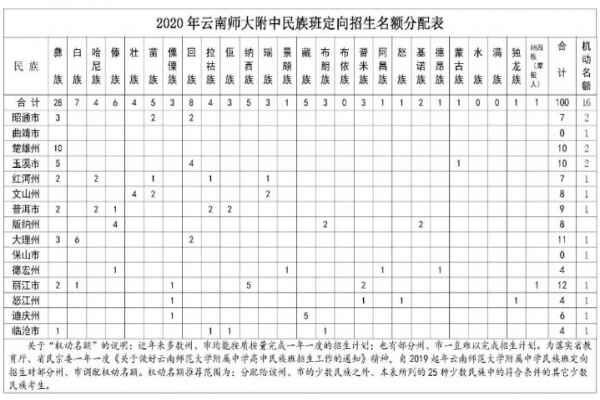 2020年云南师范大学附属中学招生简章(民族班定向)