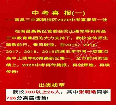 2020年南昌三中高新校区中考成绩升学率(中考喜报)