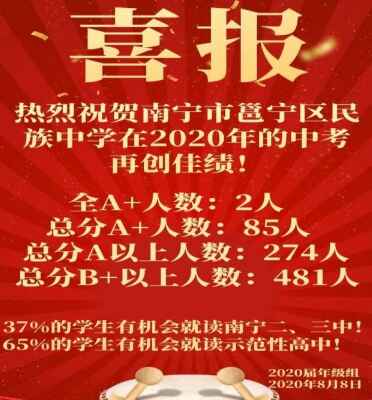 2020年南宁市邕宁区民族中学中考成绩升学率(中考喜报)