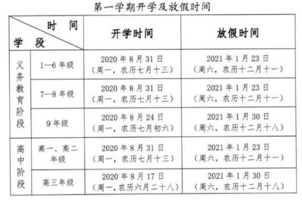 2021年贵州省中小学开学放假时间安排(校历)