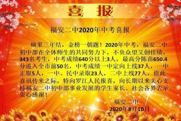 2020年福安二中中考成绩升学率(中考喜报)