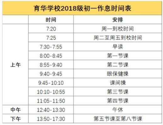 江西育华学校作息时间表