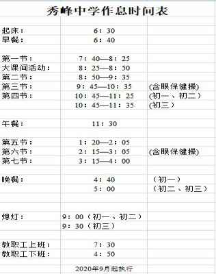 昆山市秀峰中学作息时间安排表