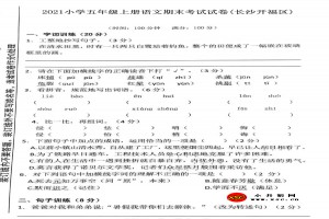 2021小学五年级上册语文期末考试试卷(长沙开福区)