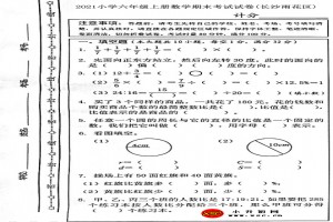 2021小学六年级上册数学期末考试试卷(长沙雨花区)