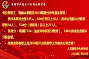 2020年常州市武进区人民路初级中学中考成绩升学率(中考喜报)