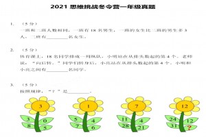 2021希望数学深度探索思维挑战冬令营一年级考试真题及答案