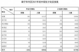 2021年南宁市各区小升初招生计划(人数+班数)