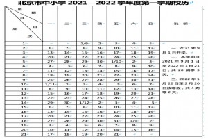 2021-2022北京中小学开学放假时间安排(校历)