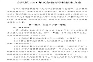 2021年中山市东凤镇中小学招生入学最新政策