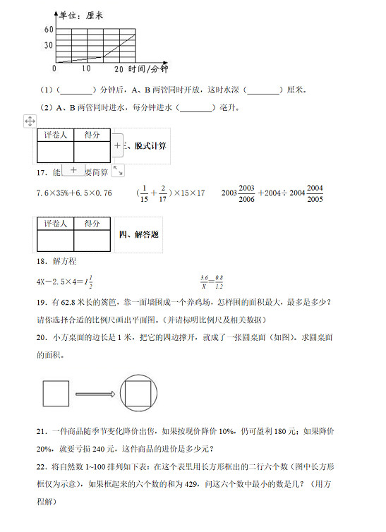 2022年长沙市长郡中学小升初数学考试模拟试卷及答案