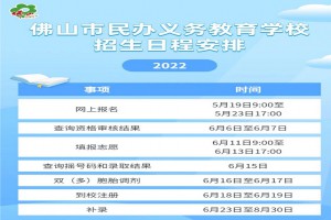 2022年佛山民办中小学招生日程安排表