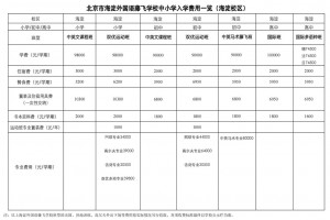 2022-2023年北京市海淀外国语藤飞学校海淀校区收费标准(学费、住宿费)