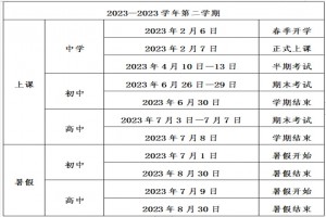 2023年福州市中小学开学放假时间安排(校历)