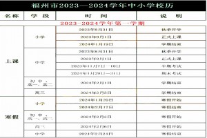 2024年福州市中小学寒暑假放假时间及开学时间安排(校历)