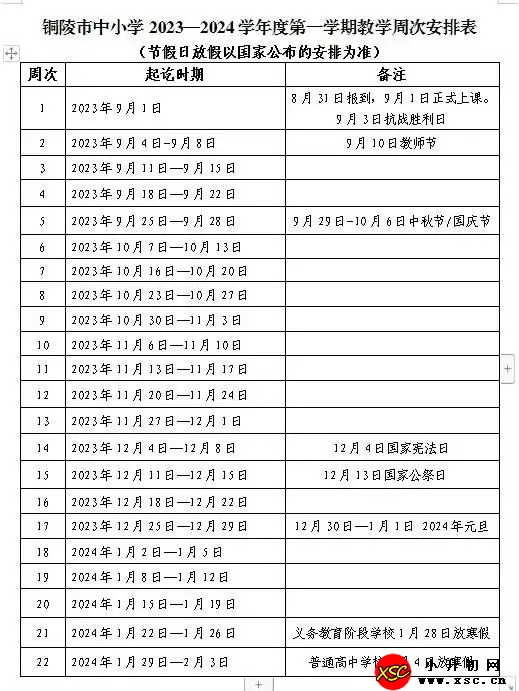 2024年铜陵市中小学寒假放假时间及开学时间(校历)