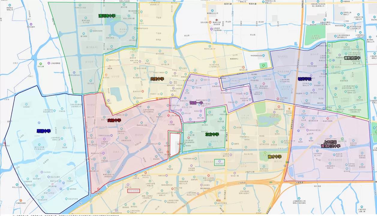 2024年上海市青浦区公办初中招生学区划分范围一览