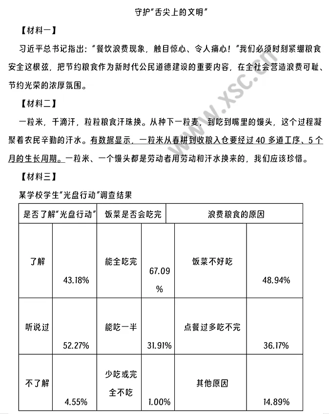 守护舌尖上的文明阅读理解题及答案(阅读答案)