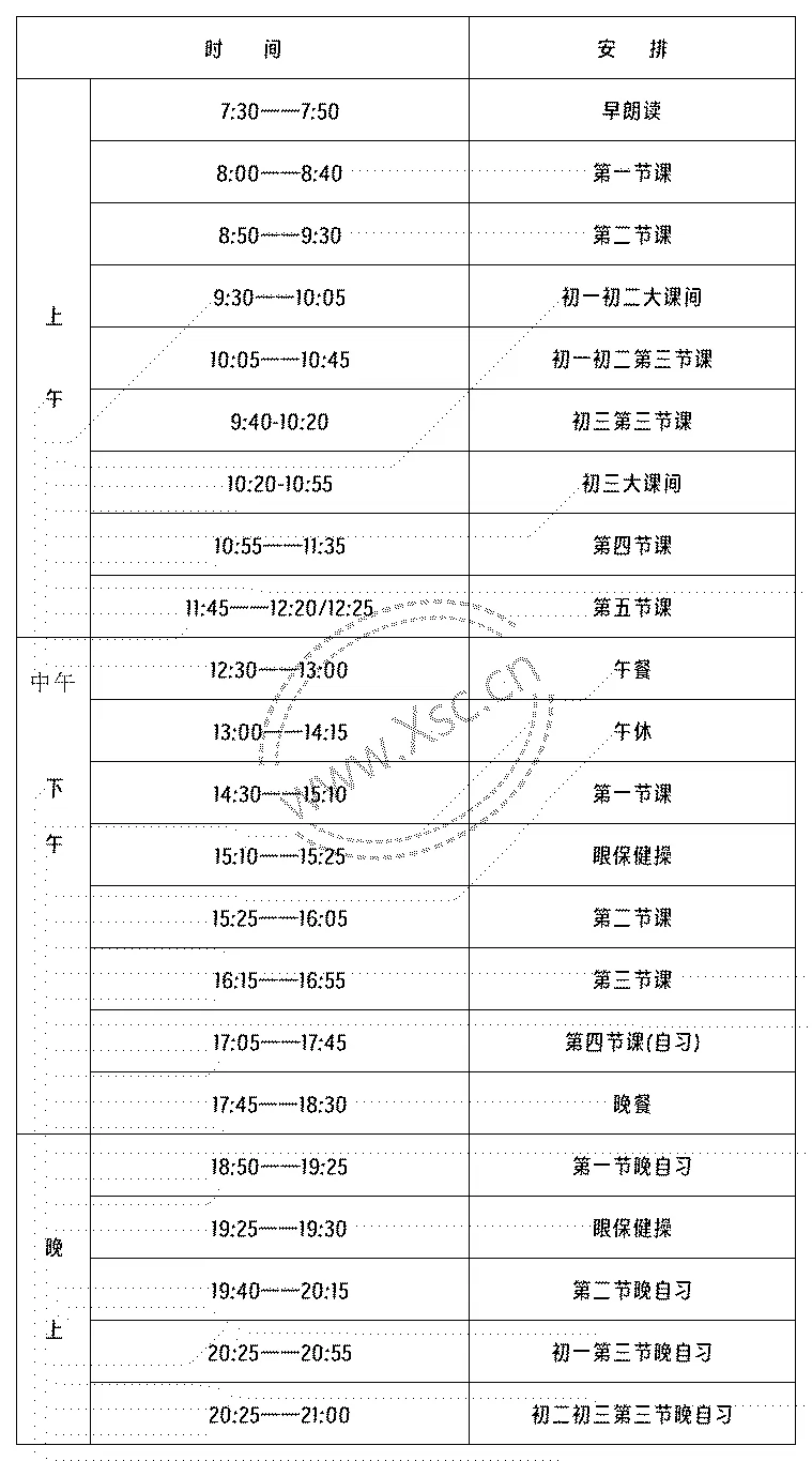 成都棠湖外国语学校初中部作息时间安排表