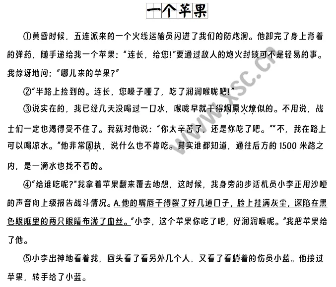 一个苹果阅读理解题及答案(阅读答案四)