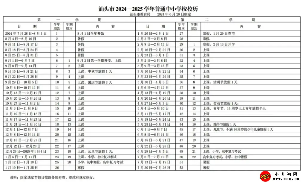 2025年汕头市中小学开学放假时间安排(校历)