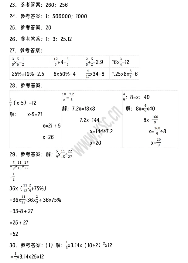 2024-2025年广元市朝天区小升初数学考试试卷真题答案2