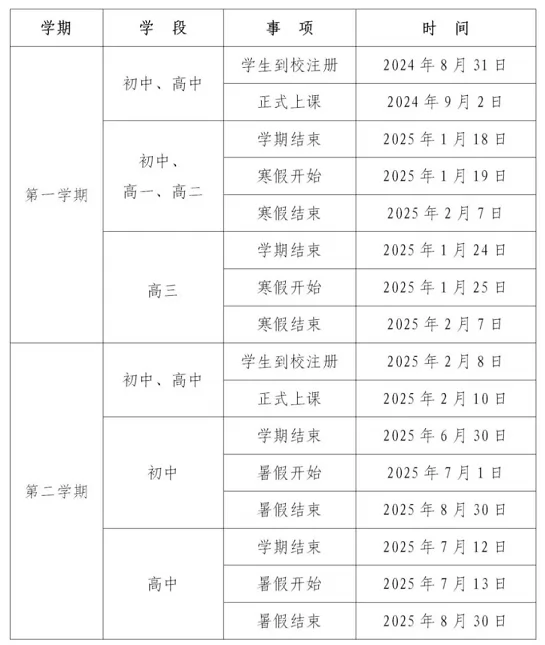 2025年漳州市中小学开学放假时间安排(寒暑假校历)