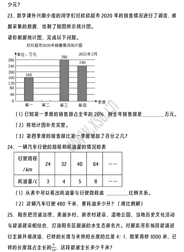 2024-2025年阳江市阳东区小升初数学考试试卷5