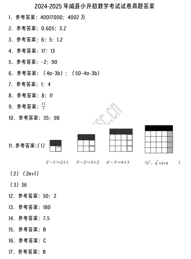 2024-2025年威县小升初数学考试试卷答案1