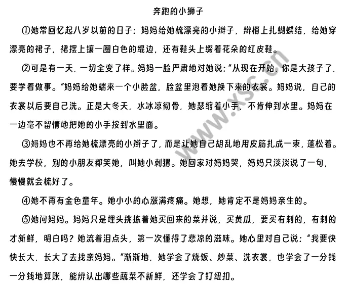 奔跑的小狮子阅读理解题及答案(阅读答案)