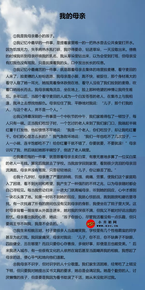 《我的母亲》阅读理解题及答案(阅读答案)