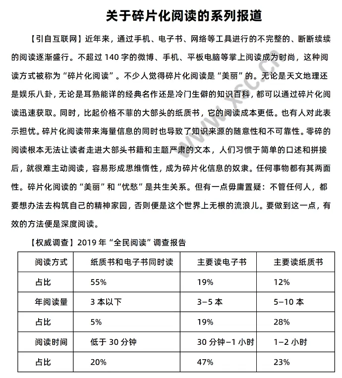 《关于碎片化阅读的系列报道》原文